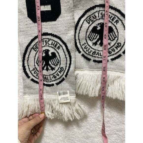 Germany Deutschland Soccer Scarf Black White Eagle Crest Knit Fringe Fan Gear - Picture 7 of 8